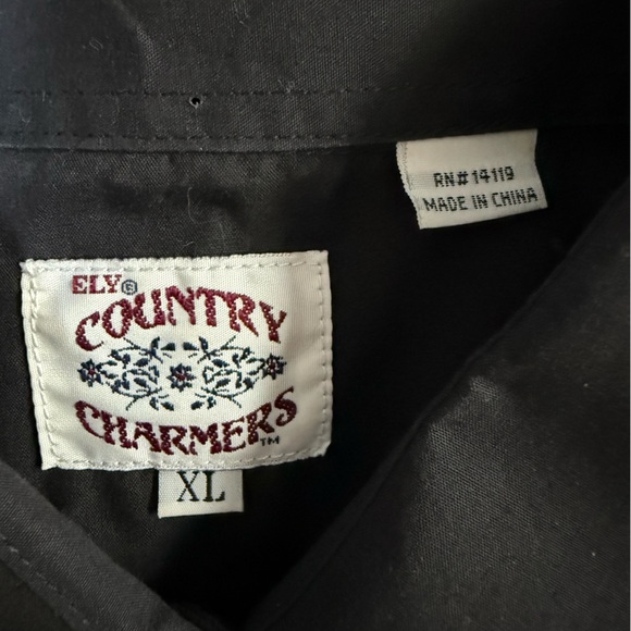 Ely Country Charmers Western Snap Shirt XL Black Red Rose Embroidered - Picture 3 of 8